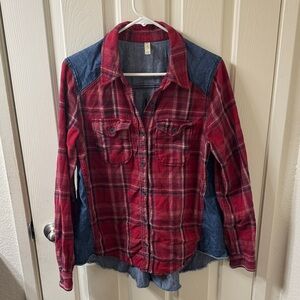 Free People Red and Blue Plaid Shirt